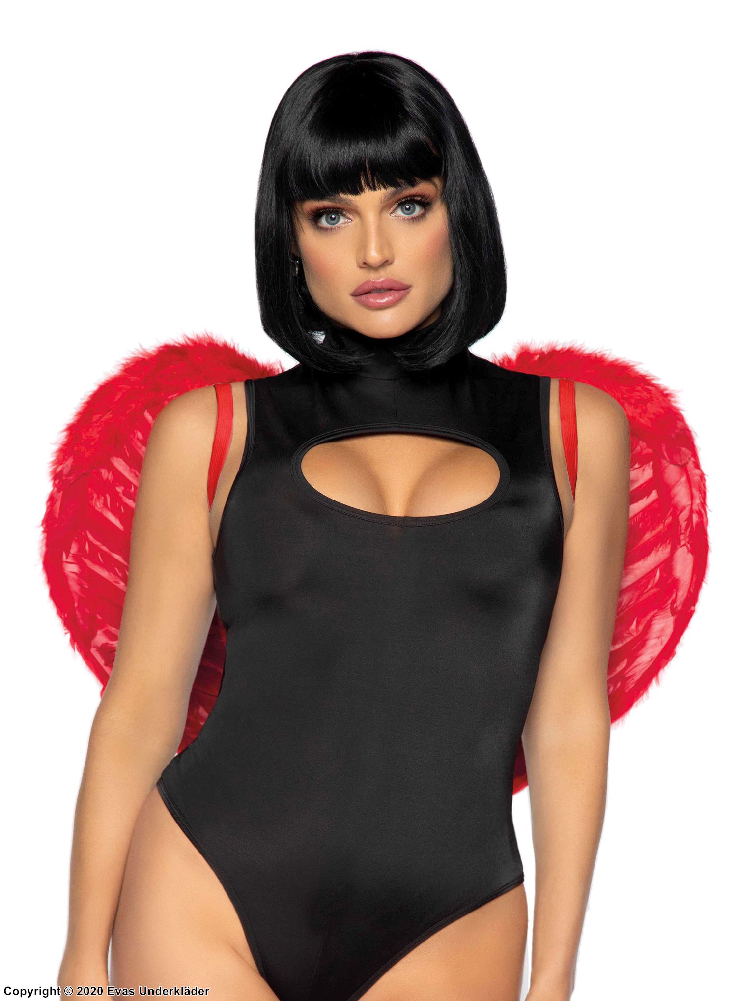 Female devil, costume wings, marabou trim, feathers